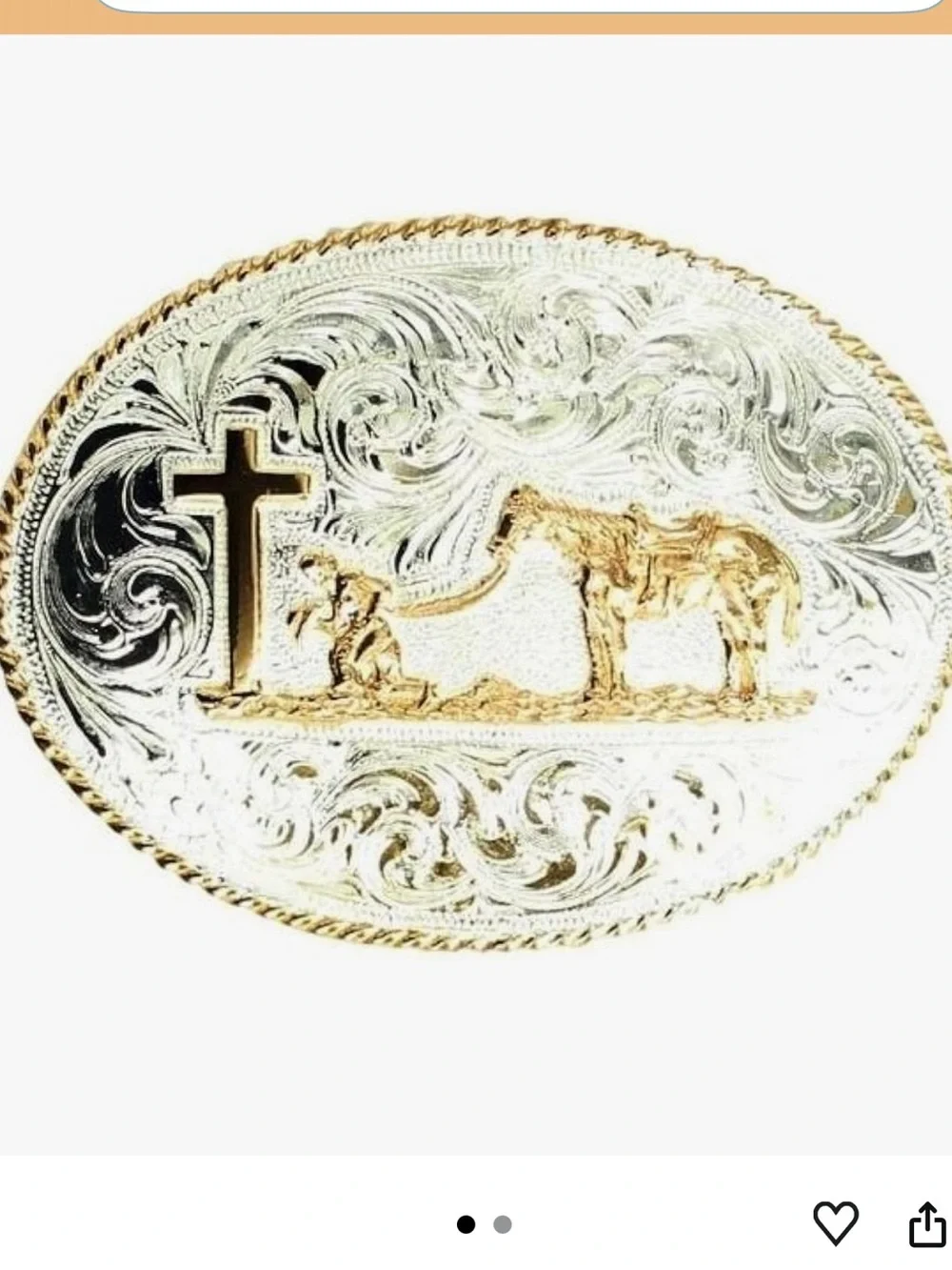Crumrine Kneeling Cowboy Western Gold & Silver Horse Cross Oval Belt Buckle